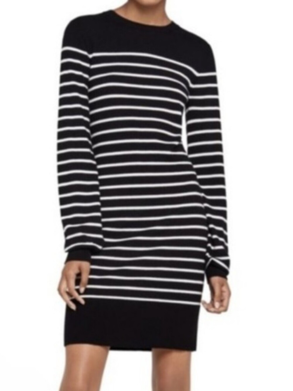 BCBG Generation Striped Long Sleeve Sweater Dress - Black & White Sz Small